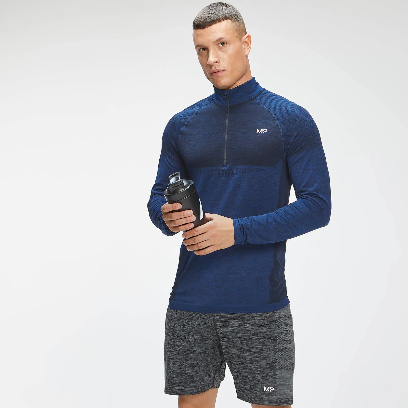 MP Men's Essential Seamless 1/4 Zip Top - Intense Blue Marl - XXS Εικόνα 1