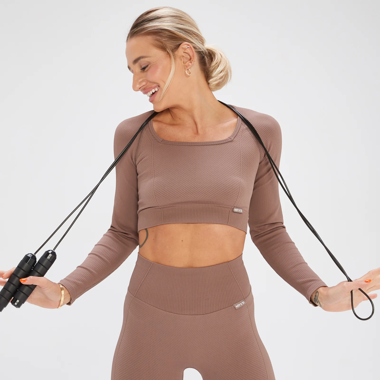 Μακρυμάνικο Crop Top MP x Tatiana Χωρίς Ραφές - Hazelnut - XS Εικόνα 1