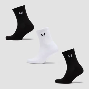 MP Unisex Crew Socks (3 Pack) - Black/White - Size UK 6-8