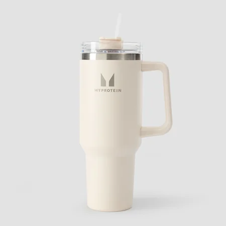 Myprotein Μεταλλικό Μπουκάλι με Πλαϊνή Χειρολαβή και Καλαμάκι 1200ml - Φυσικό Κρεμ
