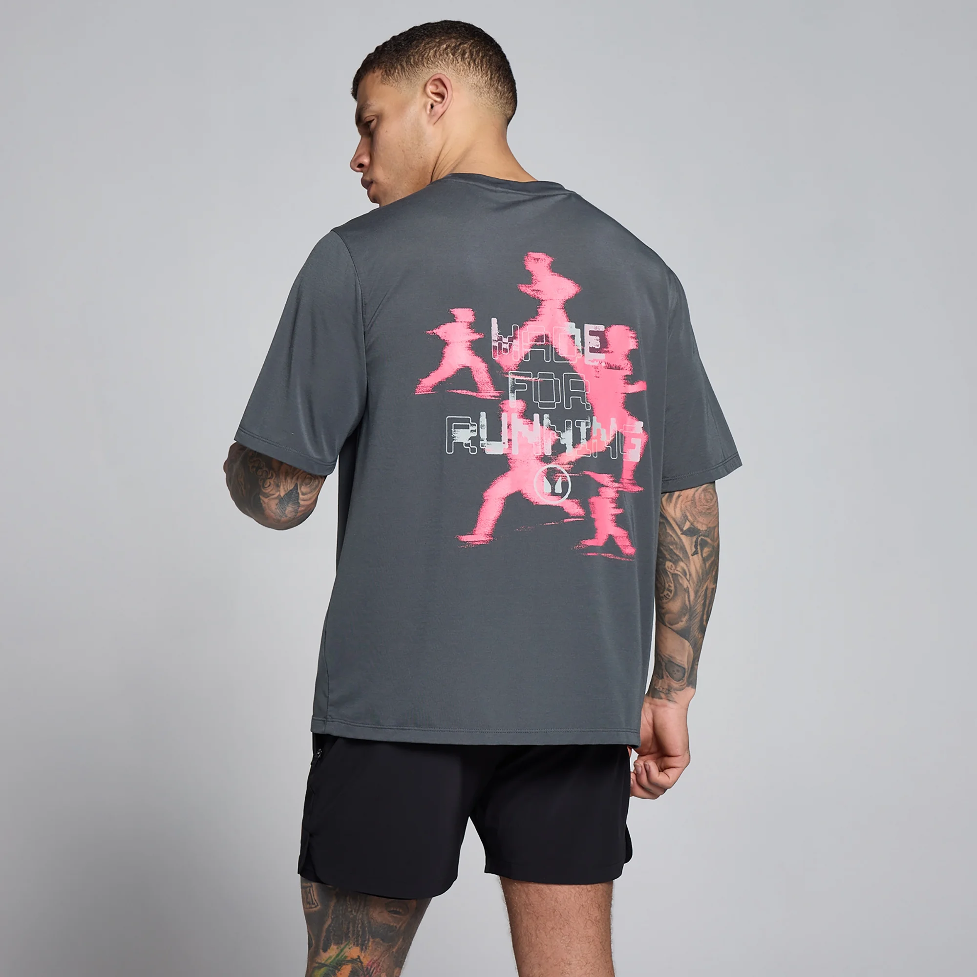 MP Men's Velocity Graphic Cotton Modal T-Shirt - Dark Grey / Pink - XS Εικόνα 1