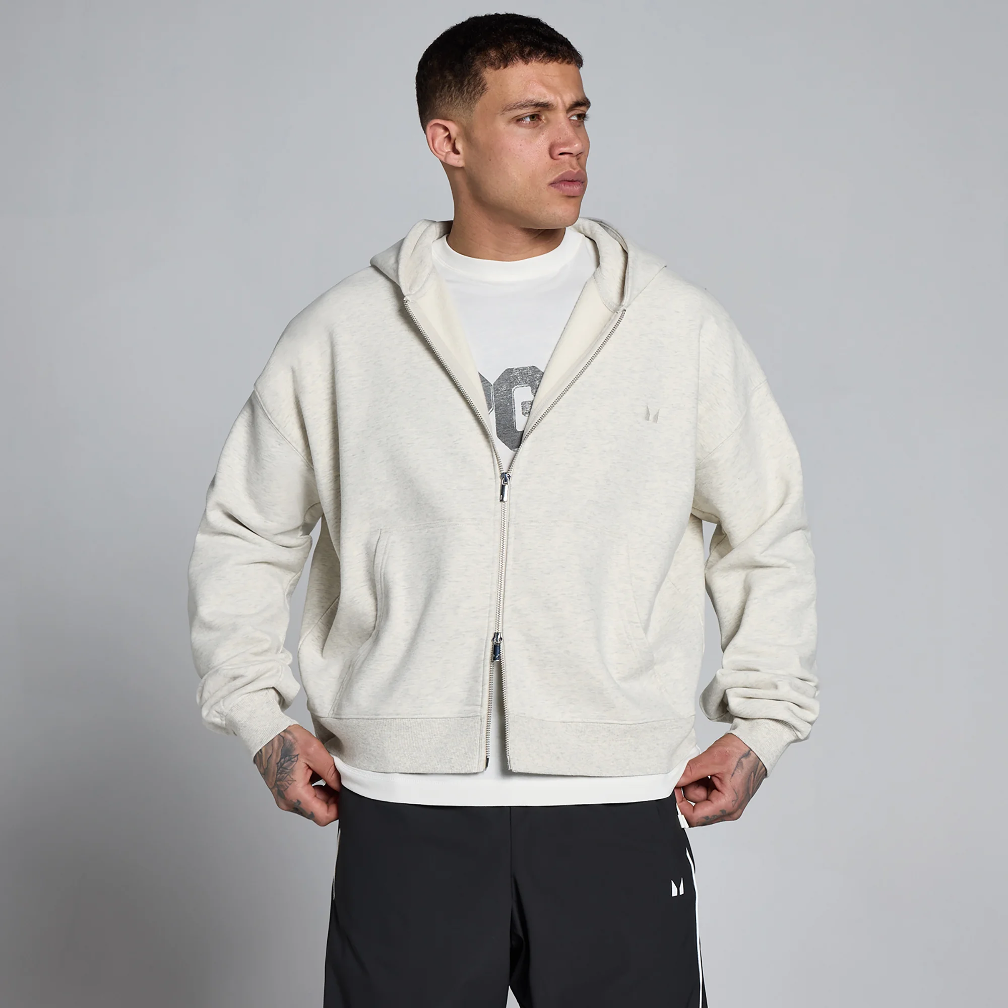 MP Ανδρικό Φούτερ Lift Oversized Loopback 2 Way Zip - Κρεμ Γκρι Μελανζέ - XXL Εικόνα 1