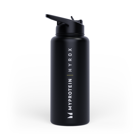 Myprotein Hyrox Ανακυκλωμένο Μεταλλικό Μπουκάλι με Καλαμάκι 1L - Μαύρο