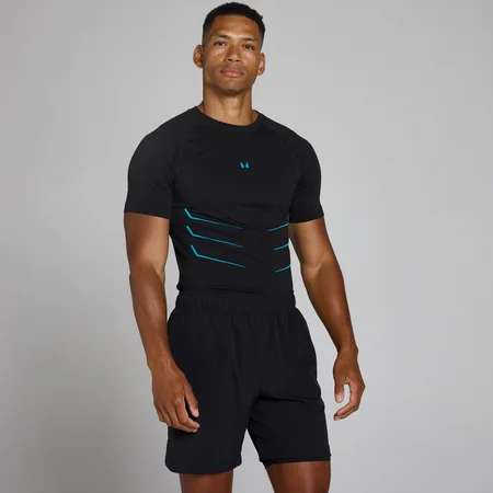 Lift Muscle Fit Αθλητικό Μπλουζάκι Χωρίς Ραφές - Ξεβαμμένο Μαύρο/Power Blue