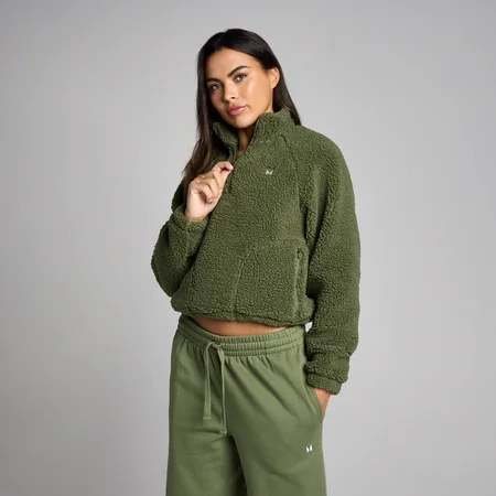 Γυναικείο Κοντό Fleece Borg MP με Φερμουάρ 1/4 - Ξεβαμμένο Λαδί
